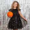 Stella Satin & Gold Star Girls Party Dress, Black & Gold - Dresses - 4 - thumbnail
