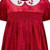 Little Princess Cherry Hand Smocked Velvet Baby Dress, Red - Dresses - 2