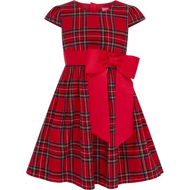 Jessie Plaid & Satin Bow Girls Party Dress, Red - Dresses - 1