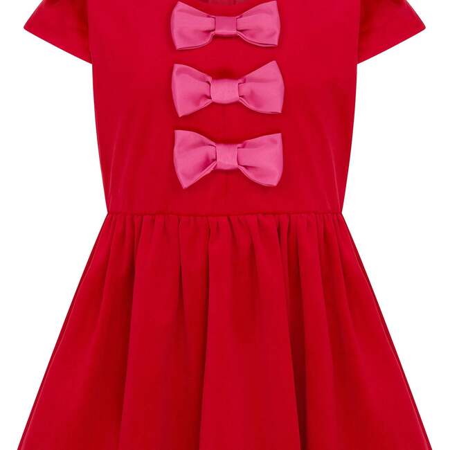 Joy Velvet & Satin Bows Girls Party Dress, Red & Pink - Dresses - 2