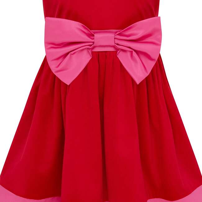 Florence Bow Satin Girls Party Dress, Red & Pink - Dresses - 2