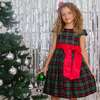 Cameron Plaid & Satin Bow Girls Party Dress, Green & Red - Dresses - 3 - thumbnail