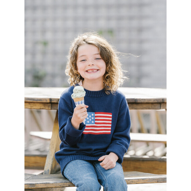 Kids American Flag Crewneck Sweater, Navy
