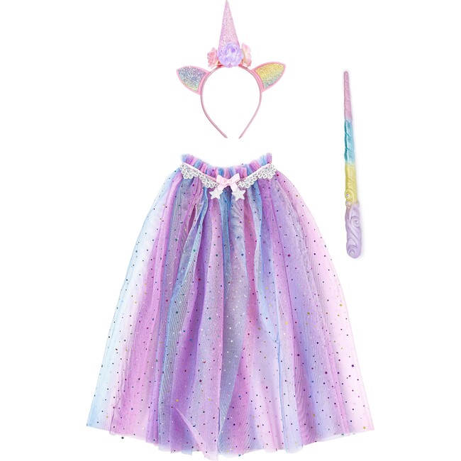 Magical Rainbow Unicorn Cape, Headband, and Wand Bundle