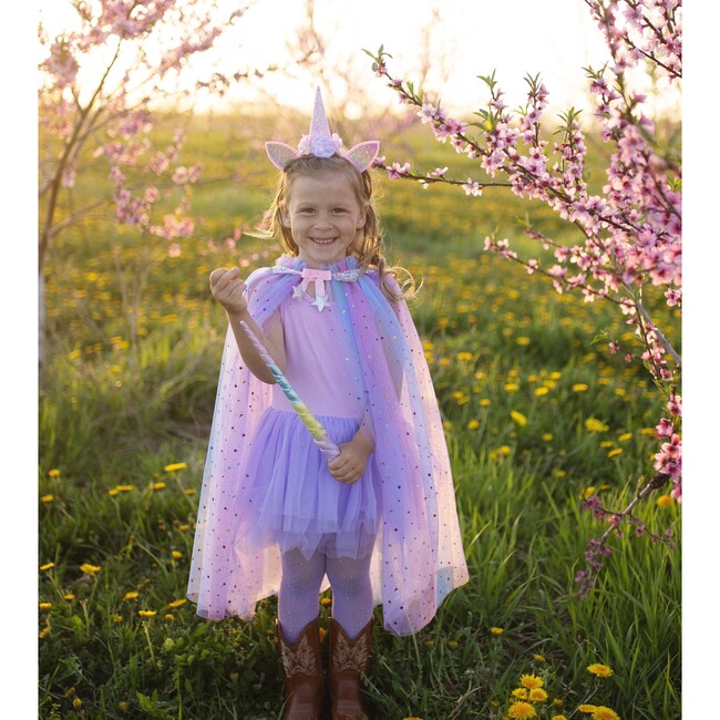 Magical Rainbow Unicorn Cape, Headband, and Wand Bundle