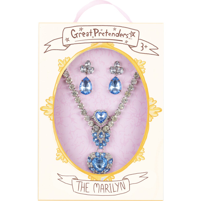 Great Pretenders The Marilyn, Blue and Silver, 4pc Necklace, Ring, and Clip On Earrings Set