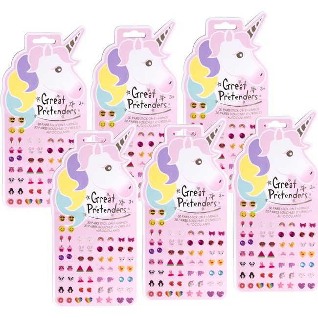 Adorable Unicorn Stick on Earrings, 6pc Bundle - Costume Accessories - 1
