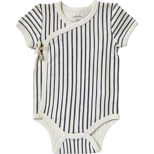 Organic Stripes Away Short Sleeve Kimono One-Piece, Ink - Onesies - 1