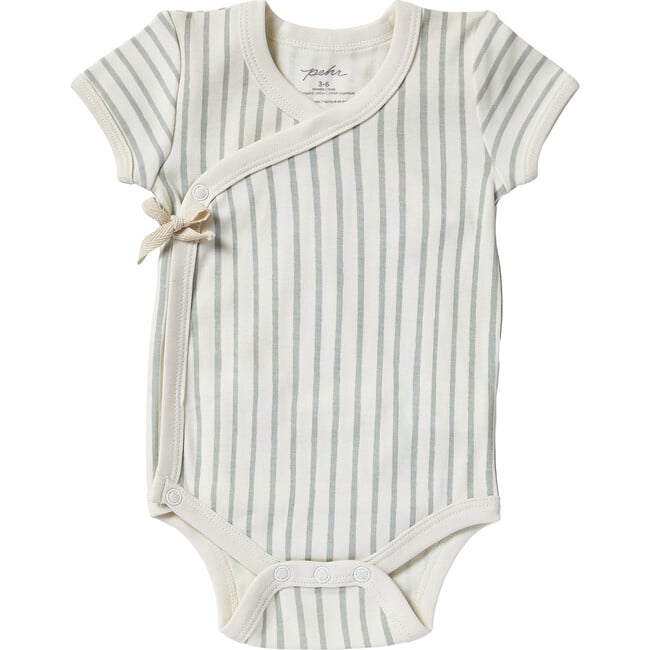 Organic Stripes Away Short Sleeve Kimono One-Piece, Sea - Onesies - 1