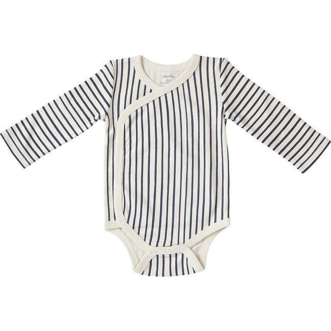 Organic Stripes Away Kimono One-Piece, Ink - Onesies - 1