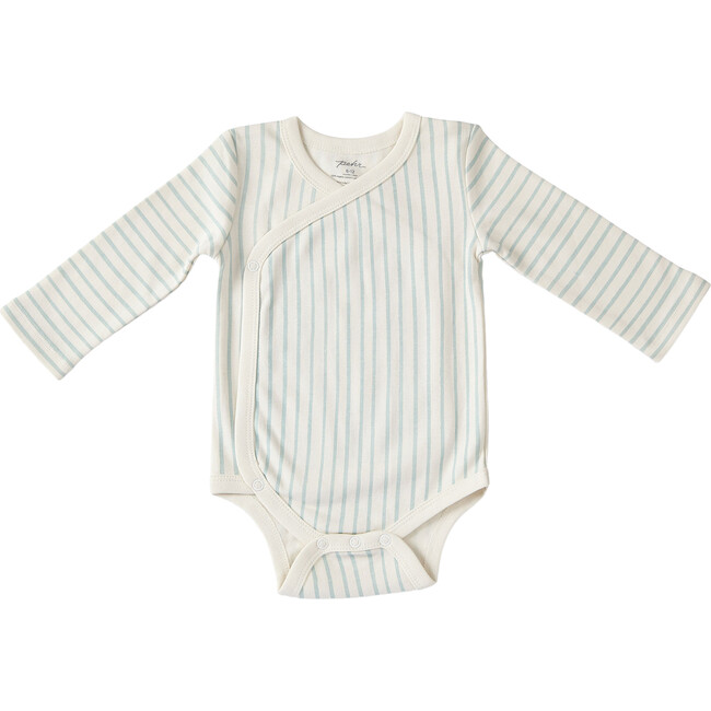 Organic Stripes Away Kimono One-Piece, Sea - Onesies - 1