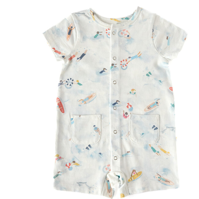 Print Short Sleeve Pocket Romper, Surf - Rompers - 1