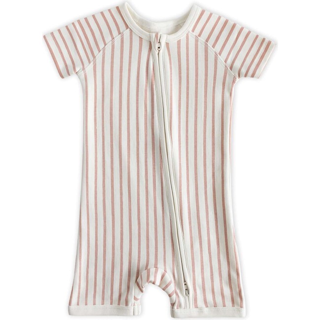 Stripes Away Short Sleeve Sleeper, Peony - Pajamas - 1