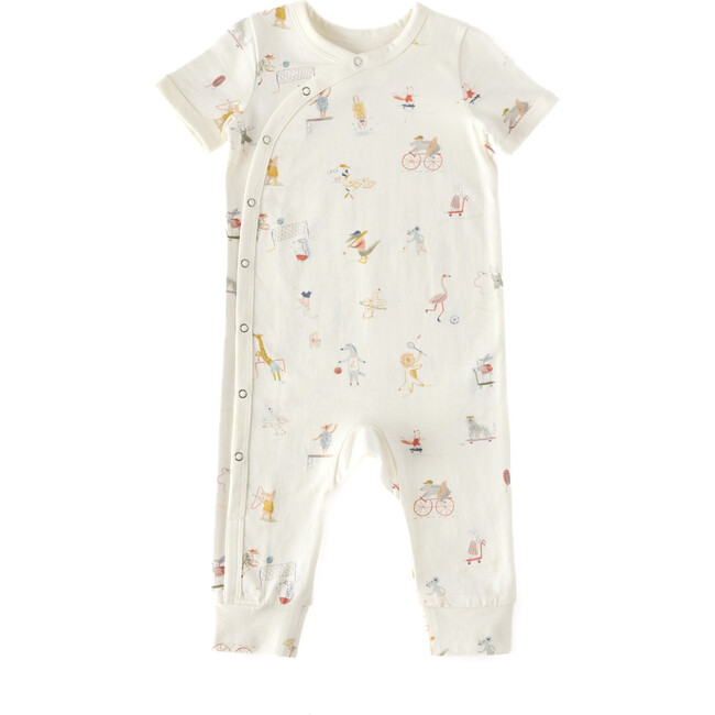 Short Sleeve Kimono Snap Romper, Jungle Gym - Rompers - 1