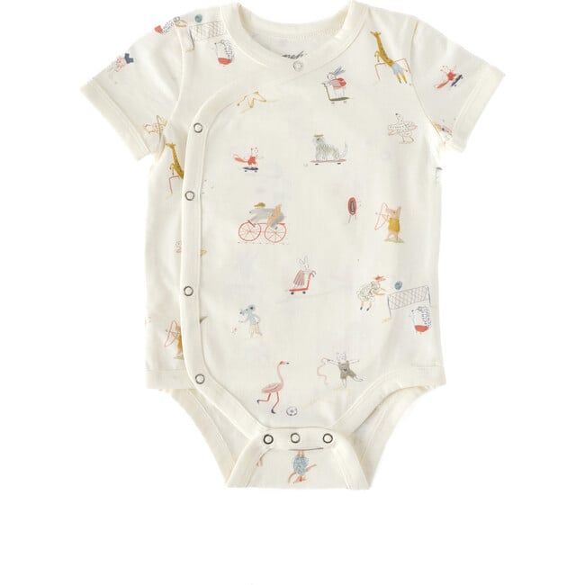 Short Sleeve Kimono Snap Onesie, Jungle Gym - Onesies - 1