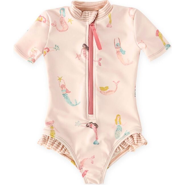 Swim Short Sleeve Ruffle One-Piece, Mermaid Melody - One Pieces - 1