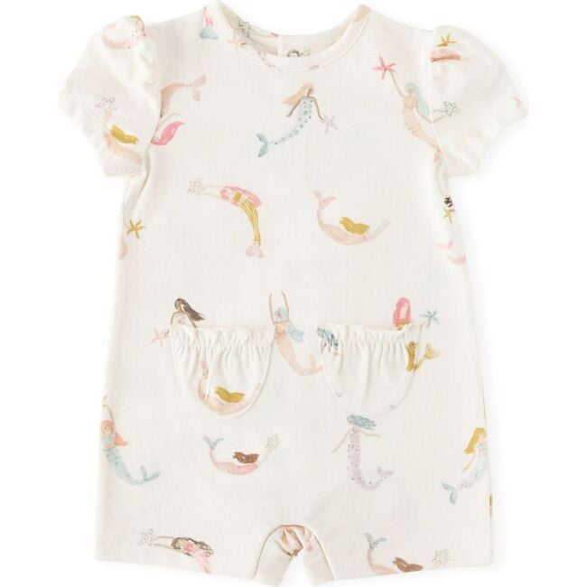 Short Sleeve Toddler Puff Romper, Mermaid Melody
