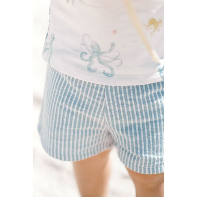 Seersucker Shorts, Marine Blue
