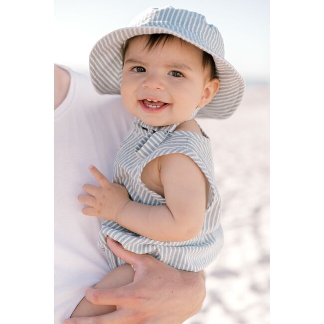 Seersucker Bucket Hat, Marine Blue - Hats - 3