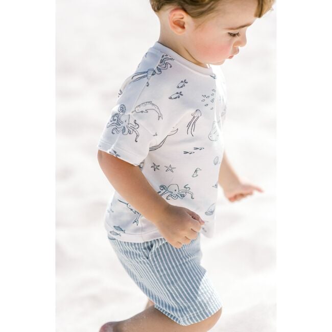 Seersucker Shorts, Marine Blue - Shorts - 4