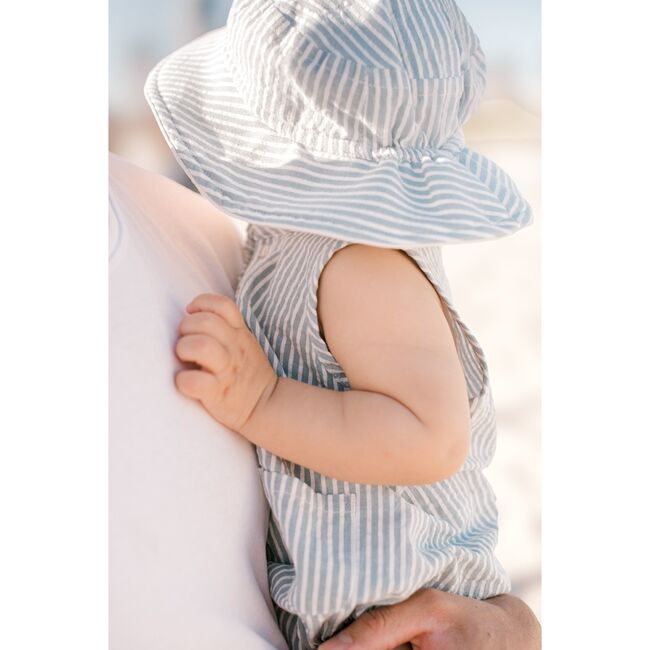 Seersucker Bucket Hat, Marine Blue - Hats - 4