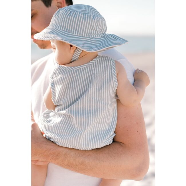 Seersucker Bucket Hat, Marine Blue - Hats - 5