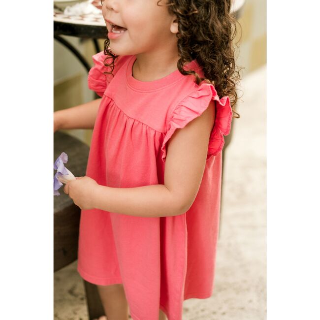 Garment Dye Ruffle Dress, Raspberry - Dresses - 3