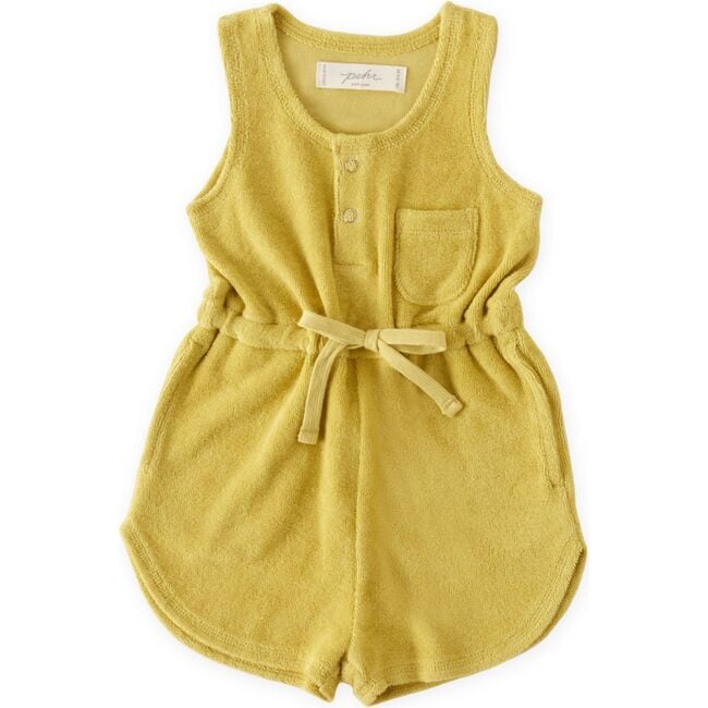 Classic Terry Drawstring Romper, Citrus - Rompers - 1