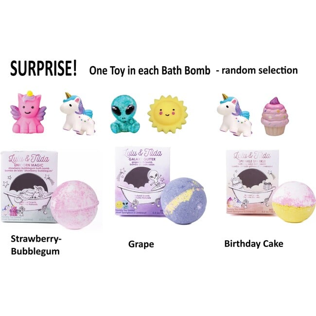Unicorn & Galaxy 3x 5.5oz Bath Bomb Bundle: Strawberry-Grape-Birthday Cake