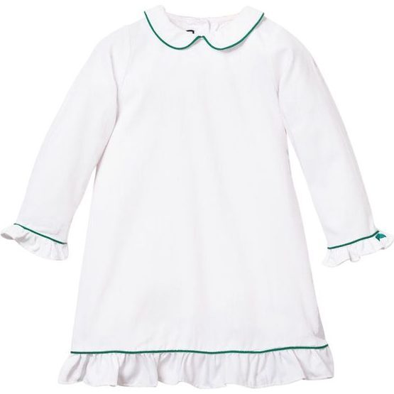 White Sophia Nightgown, Green Piping - Nightgowns - 1