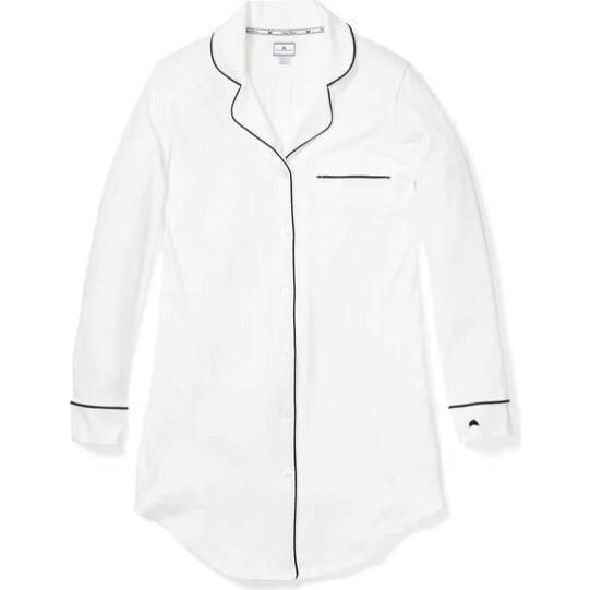 Women's Luxe Pima Cotton Nightshirt, White & Black