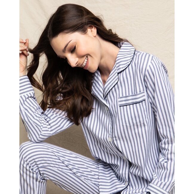 Women's Pajama Set, Navy French Ticking