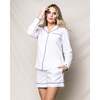 Women's Long Sleeve Short Set, White & Navy Piping - Pajamas - 2 - thumbnail