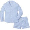 Women's Long Sleeve Short Set, French Blue Stripes - Pajamas - 1 - thumbnail