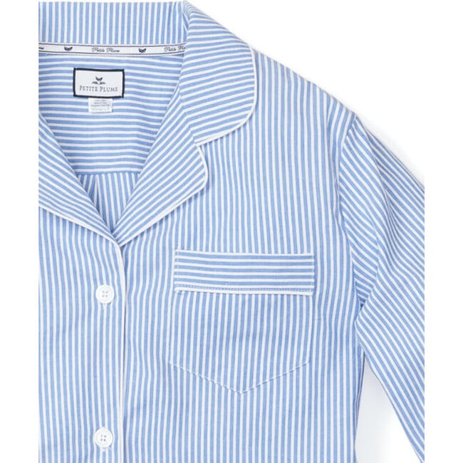 Women's Long Sleeve Short Set, French Blue Stripes - Pajamas - 5