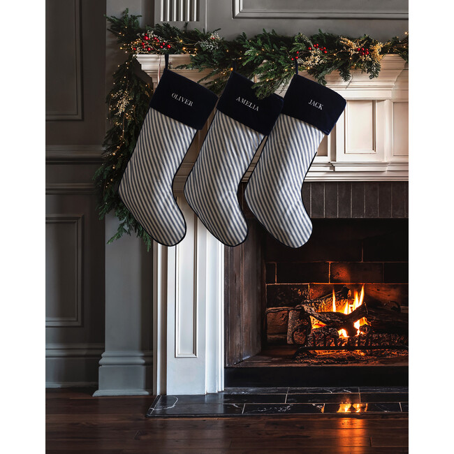 Christmas Stocking, Navy French Ticking - Stockings - 3