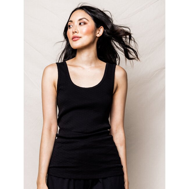 Women's Sleeveless Pointelle Top, Black - Loungewear - 2