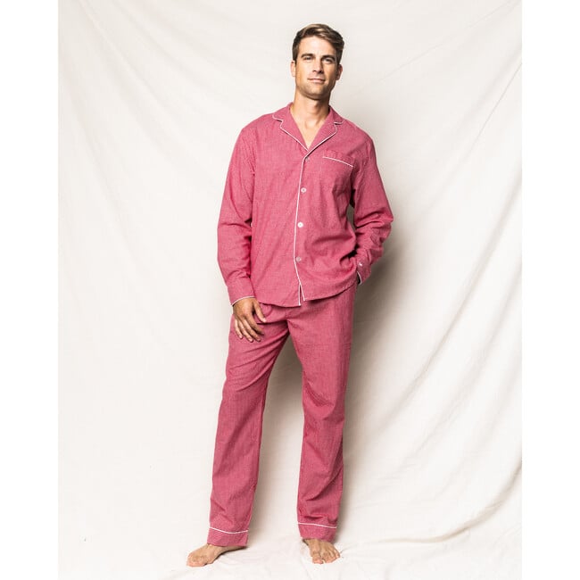 Men's Flannel Pajama Set, Red Mini Gingham