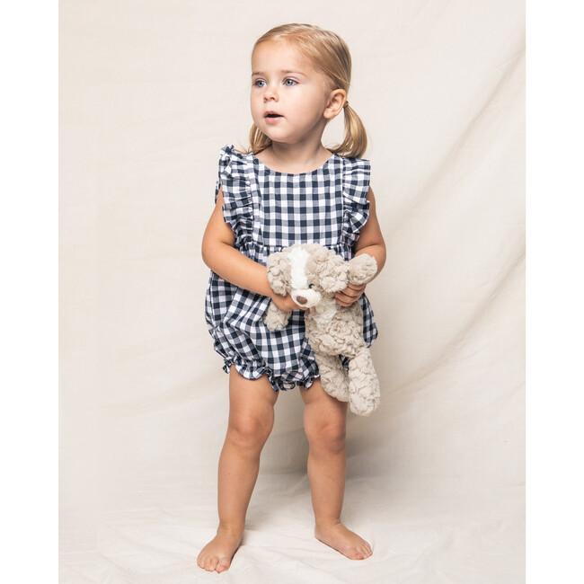 Ruffled Romper, Navy Gingham