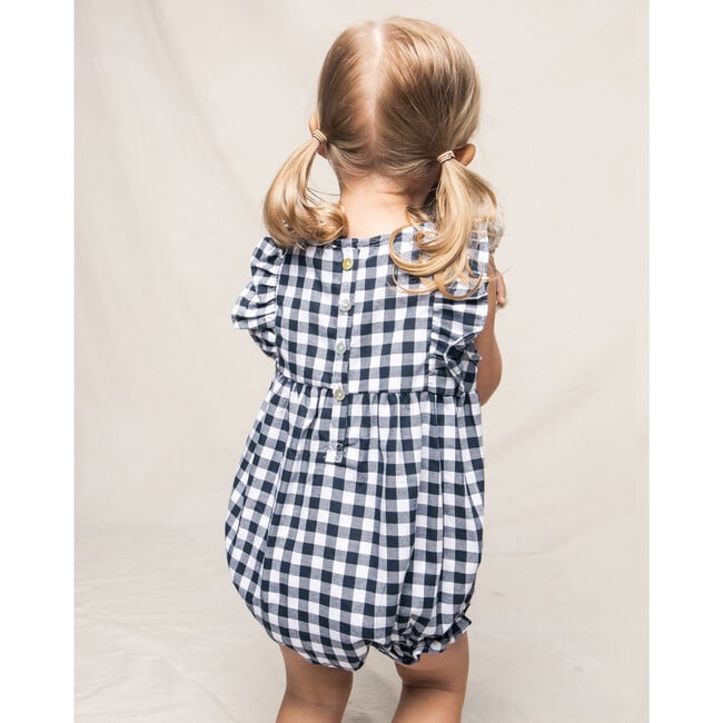 Ruffled Romper, Navy Gingham - Rompers - 3