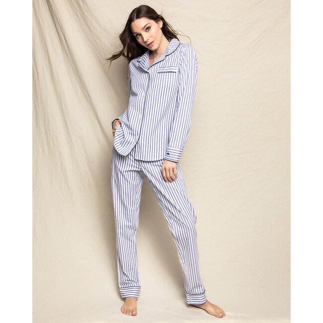 Women's Twill Pajama Set, Navy French Ticking - Pajamas - 2