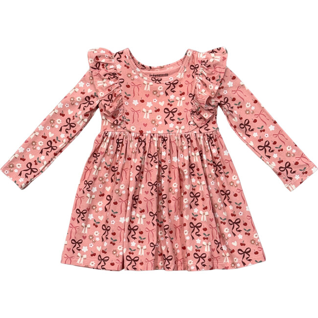 Long Sleeve Ruffle Dress Cherry Hearts