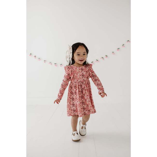 Long Sleeve Ruffle Dress Cherry Hearts