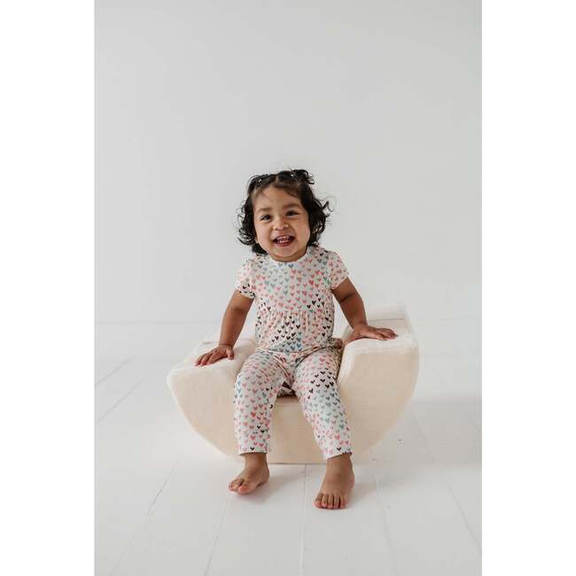 Girl's Short Sleeve Pant Romper Rainbow Hearts - Rompers - 4