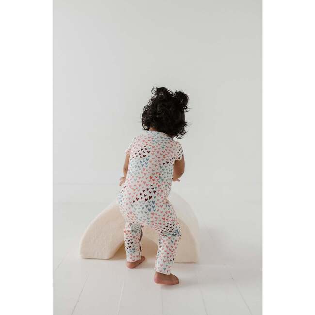 Girl's Short Sleeve Pant Romper Rainbow Hearts - Rompers - 5