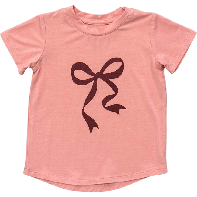 Girl's Short Sleeve Tee Bow in Rose Brown