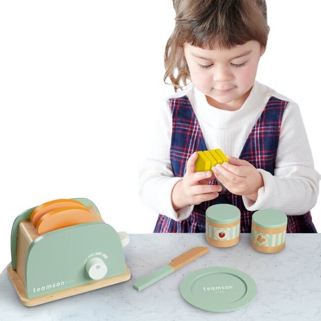Little Chef Frankfurt Wooden Toaster Play Kitchen Accessories, Green - Play Food - 3