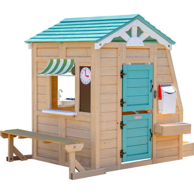 Teamson Kids Gardenia Wooden Playhouse with Large Window & Kitchen, Natural - Playhouses - 1