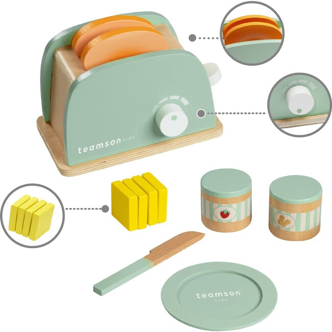 Little Chef Frankfurt Wooden Toaster Play Kitchen Accessories, Green - Play Food - 5