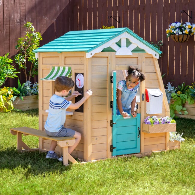 Teamson Kids Gardenia Wooden Playhouse with Large Window & Kitchen, Natural - Playhouses - 2